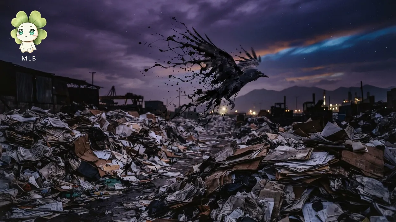 Cuervo de Tinta alzando el vuelo sobre los papeles de La Papelera