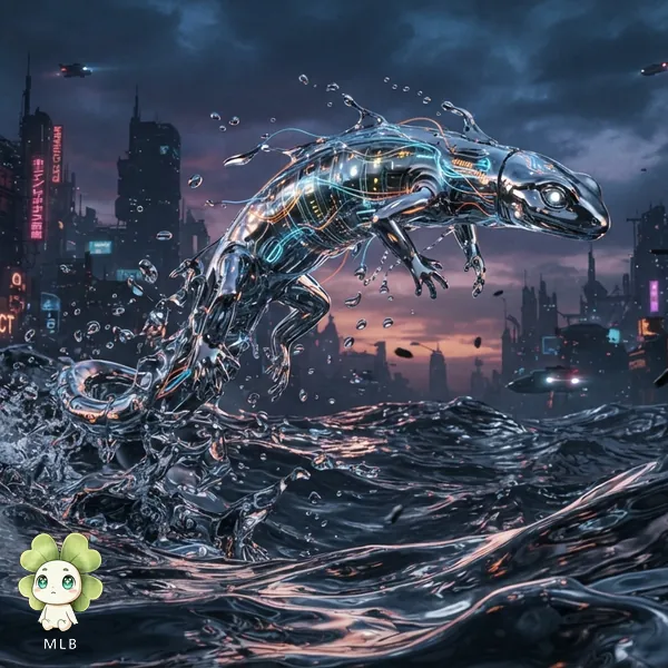 Salamandra de Cromo — La Corredora de Ola. Va tan rápida por la superficie que el mar no llega a mojarla.