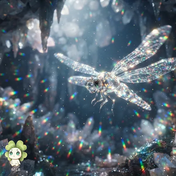 Libélula de Prisma — La Que Parte la Luz. Vuela y deja arcoíris cortados en el aire.