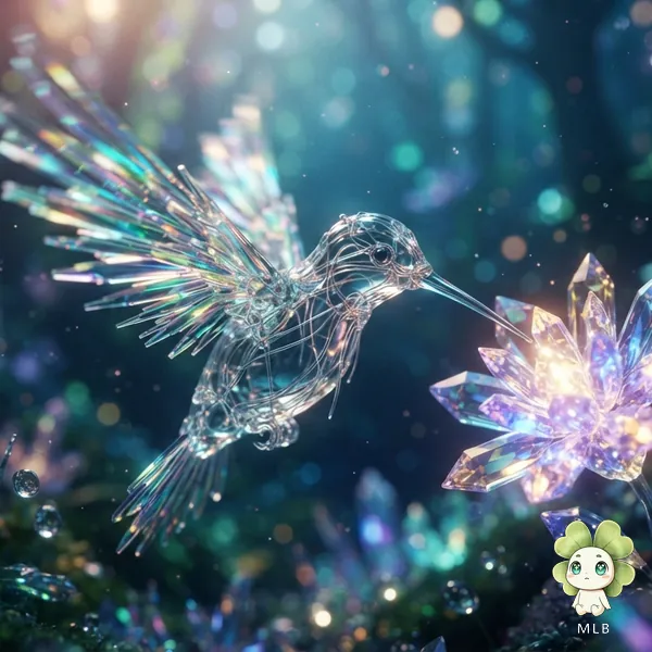 Colibrí de Cuarzo — El Zumbido de Luz. Bate las alas tan rápido que se vuelve arcoíris.
