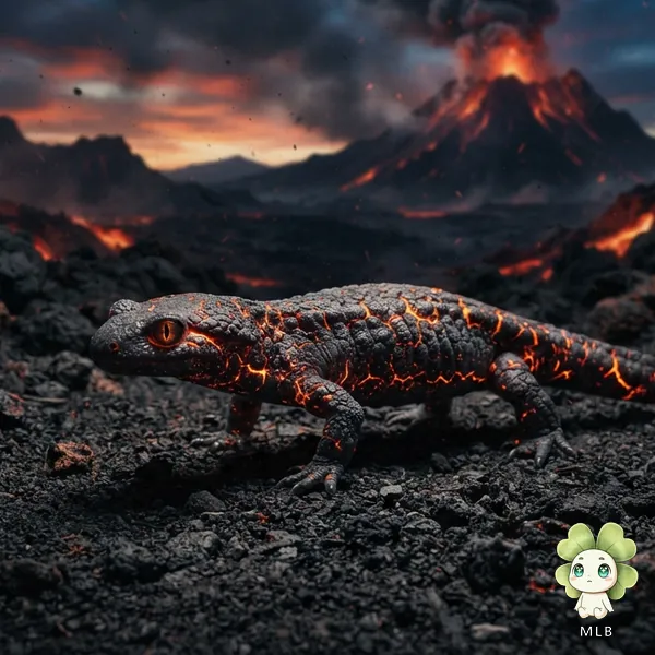 Salamandra de Magma — La Que Vive en la Colada. Nada en la lava como otros en el agua.